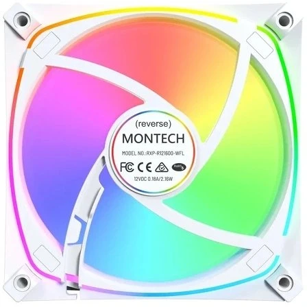 „Montech RX120 PRO PWM“ reversinis ventiliatorius, ARGB Ø 120 mm, baltas