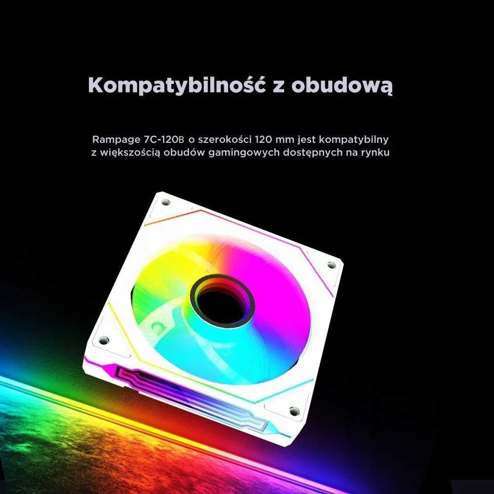 Rampage korpuso ventiliatorius 120MM 1800RPM begalinės kilpos ARGB baltas PWM