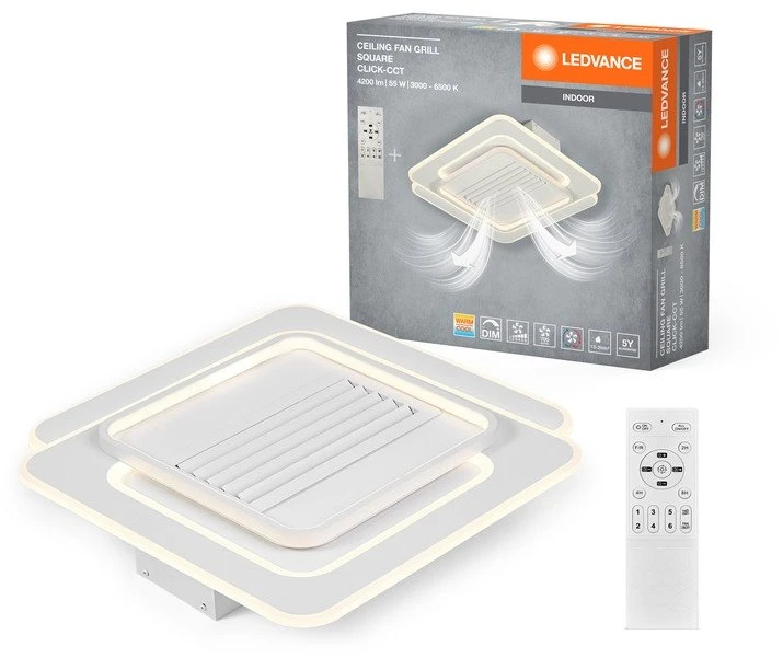 Ronic Zyle Ledvance lubinis ventiliatorius su grotelėmis, kvadratinis, 55 W, CCT, Baltas