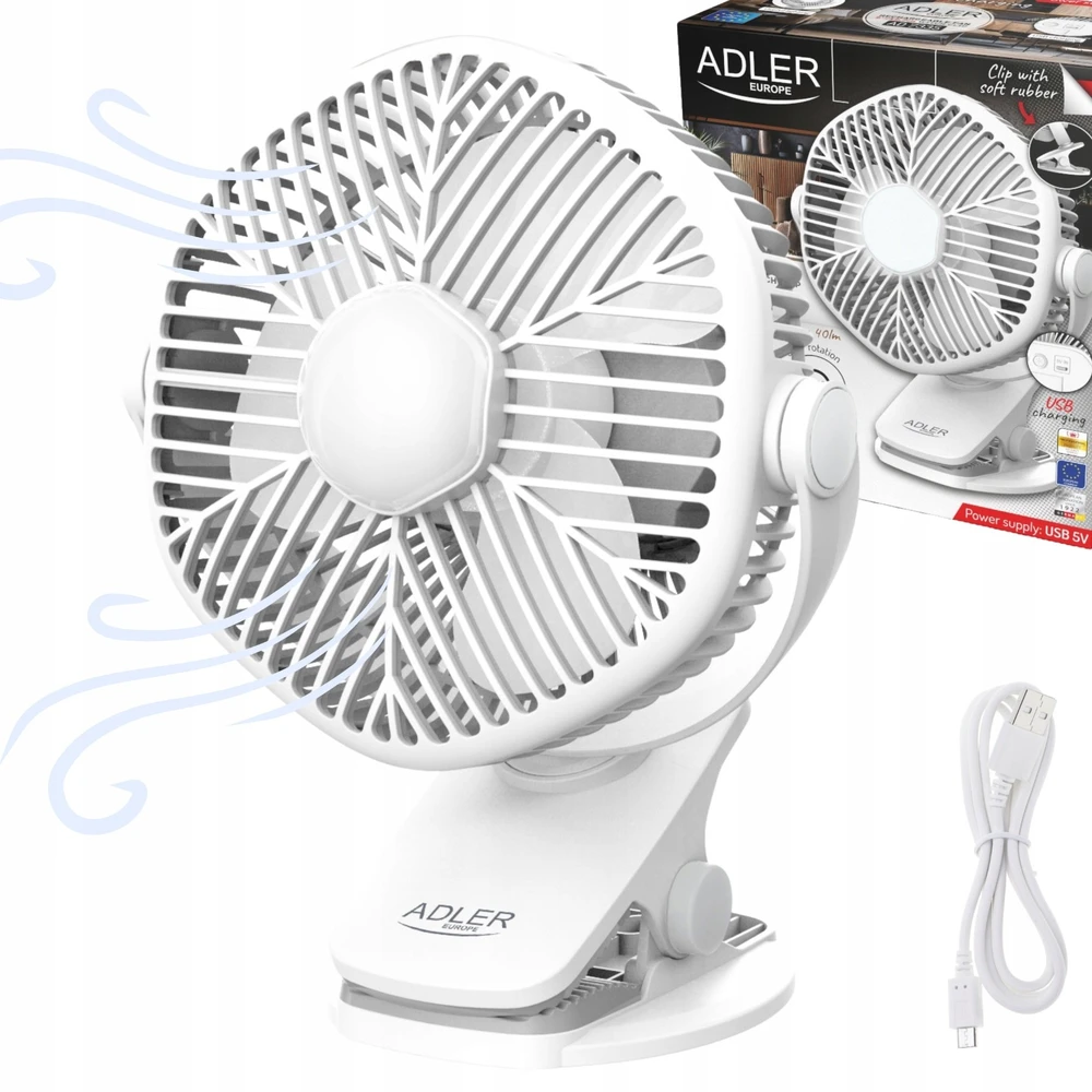 Adler AD 7335 Baterijos ventiliatorius 5/12,7 cm su spaustuku - USB / LED