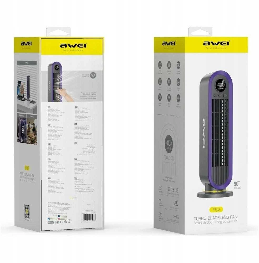 Ventiliatorius AWEI F52 3600mAh column fan pilkas