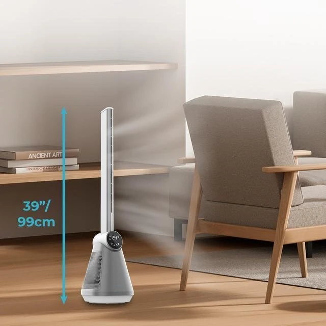 Ventiliatorius Cecotec EnergySilence 9890 Skyline Bladeless | Tower Fan | Stand Fan | 50 W | Diameter 23 cm | Greičių skaičius 3 | Oscillation | Timer | Remote control | Pilkas/Baltas