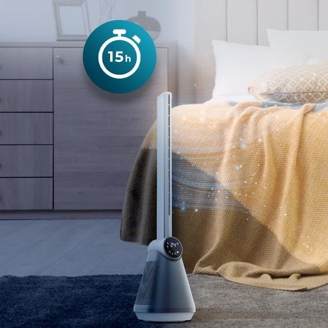 Ventiliatorius Cecotec EnergySilence 9890 Skyline Bladeless | Tower Fan | Stand Fan | 50 W | Diameter 23 cm | Greičių skaičius 3 | Oscillation | Timer | Remote control | Pilkas/Baltas