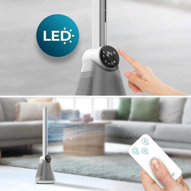 Ventiliatorius Cecotec EnergySilence 9890 Skyline Bladeless | Tower Fan | Stand Fan | 50 W | Diameter 23 cm | Greičių skaičius 3 | Oscillation | Timer | Remote control | Pilkas/Baltas
