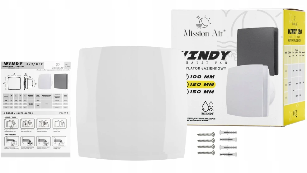 Ventiliatorius Mission Air vonios kambariui Windy 120 S Baltas
