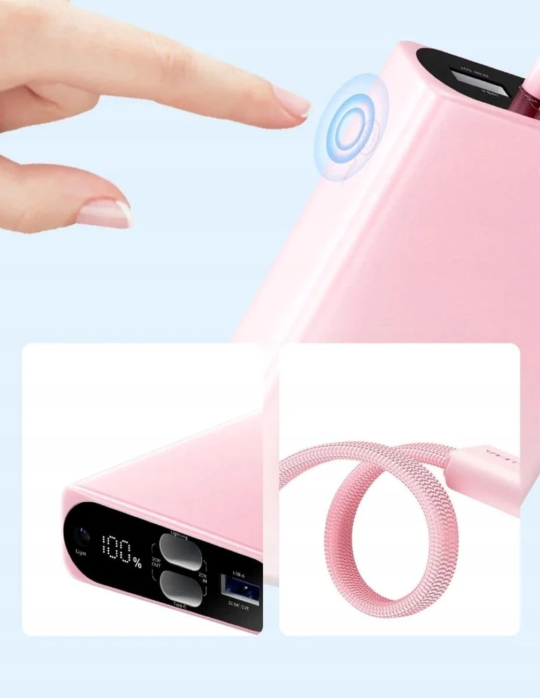 „Vention“ 10000 mAh išorinė baterija su LED ekranu, USB-C + „Lightning“ + USB-A, 22,5 W (mėlynas)