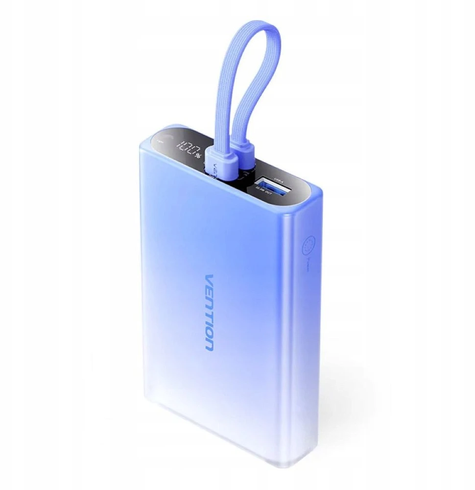 „Vention“ 10000 mAh išorinė baterija su LED ekranu, USB-C + „Lightning“ + USB-A, 22,5 W (mėlynas)