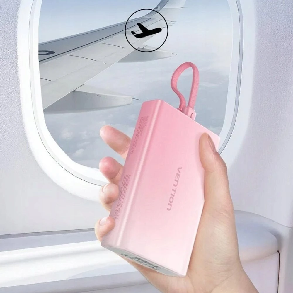 „Vention“ 10000 mAh išorinė baterija su LED ekranu, USB-C + „Lightning“ + USB-A, 22,5 W (geltona)
