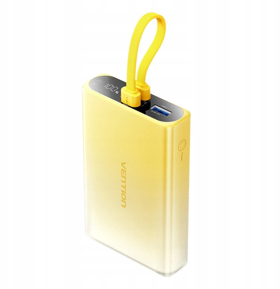 „Vention“ 10000 mAh išorinė baterija su LED ekranu, USB-C + „Lightning“ + USB-A, 22,5 W (geltona)