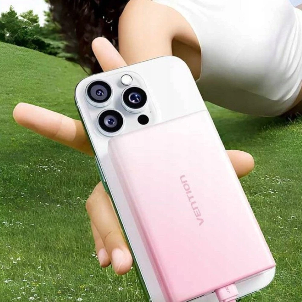 „Vention“ 10000 mAh išorinė baterija su LED ekranu, USB-C + „Lightning“ + USB-A, 22,5 W (geltona)