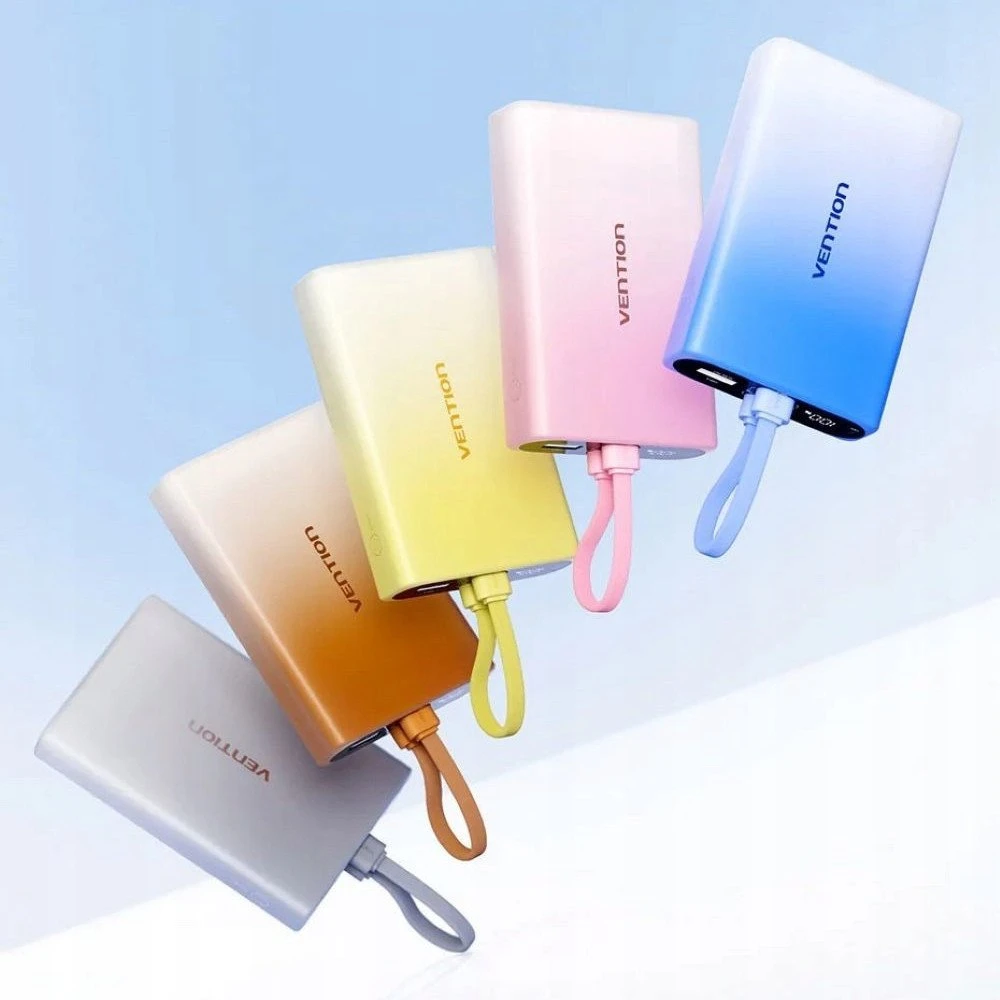 „Vention“ 10000 mAh išorinė baterija su LED ekranu, USB-C + „Lightning“ + USB-A, 22,5 W (rožinė)