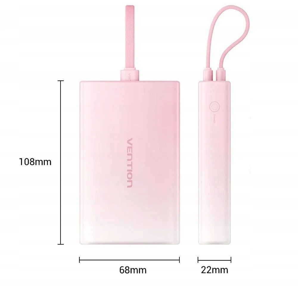 „Vention“ 10000 mAh išorinė baterija su LED ekranu, USB-C + „Lightning“ + USB-A, 22,5 W (geltona)
