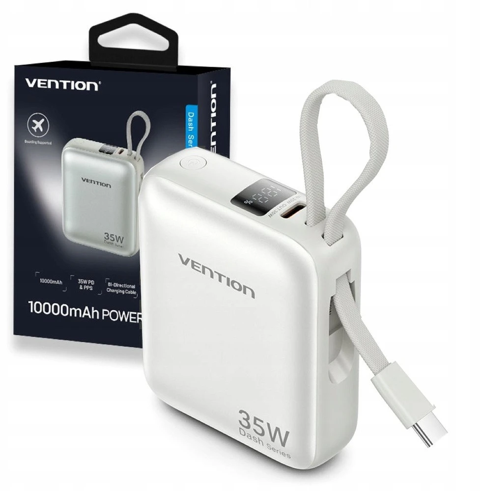„Vention“ 10000mAh 35W – išorinė baterija su USB-C laidu (smėlio spalvos)