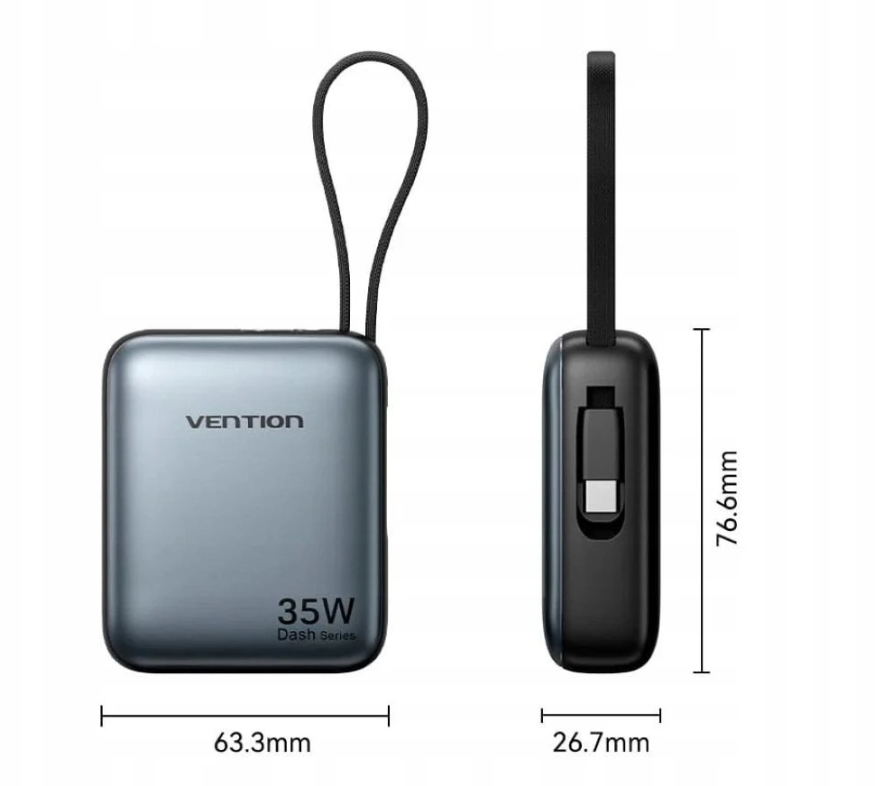 „Vention“ 10000mAh 35W – išorinė baterija su USB-C laidu (smėlio spalvos)