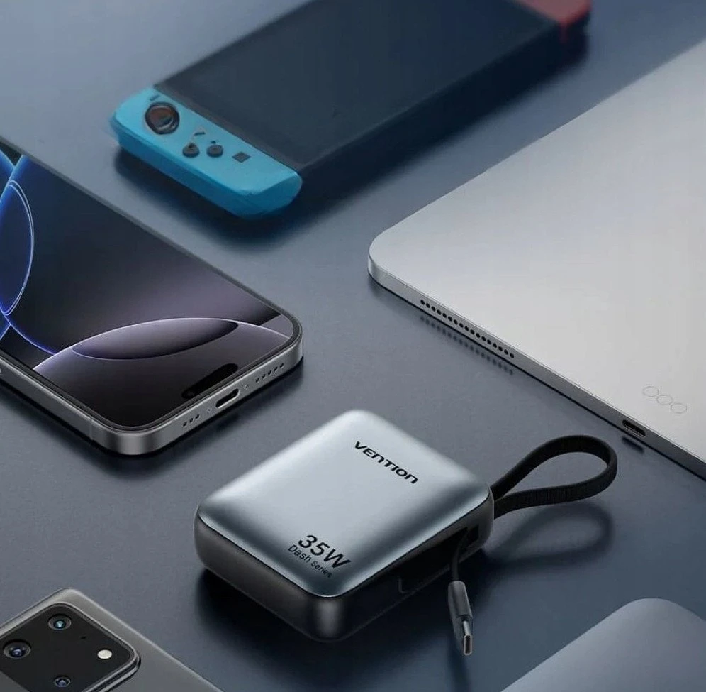 „Vention“ 10000mAh 35W – išorinė baterija su USB-C laidu (smėlio spalvos)