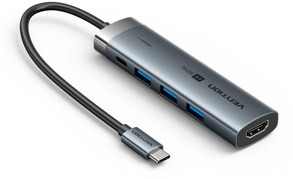 „Vention 5-in-1“ USB-C šakotuvas, 100 W, PD, 5 Gbps, 4K@60 Hz