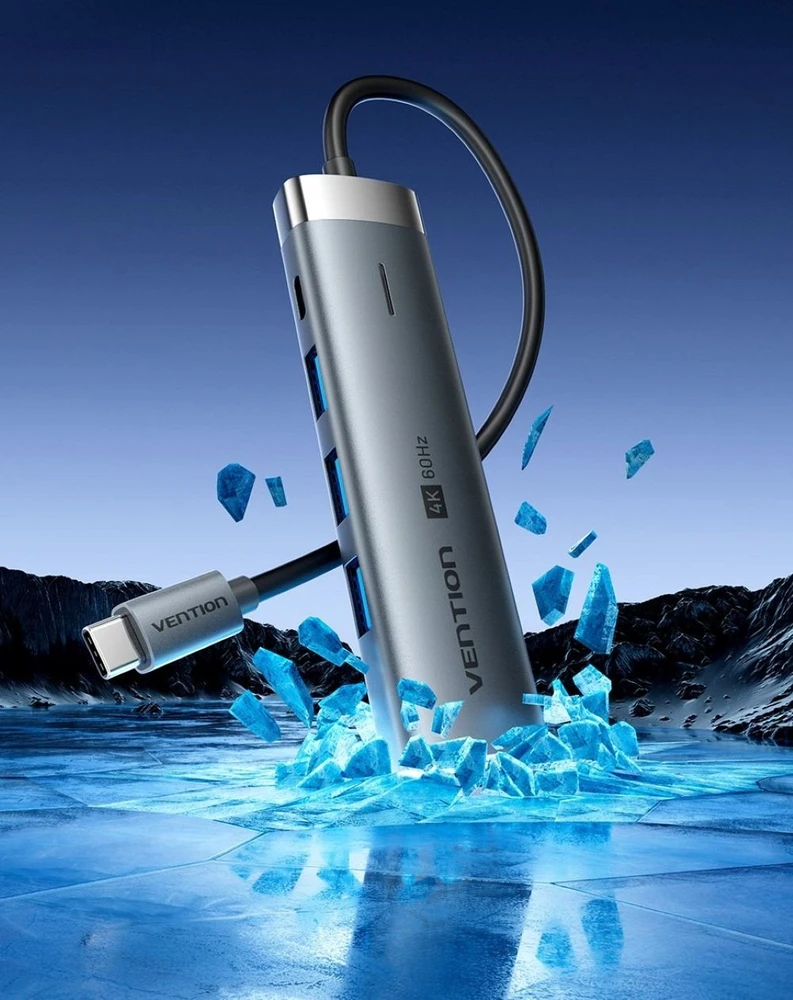 „Vention 5-in-1“ USB-C šakotuvas, 100 W, PD, 5 Gbps, 4K@60 Hz