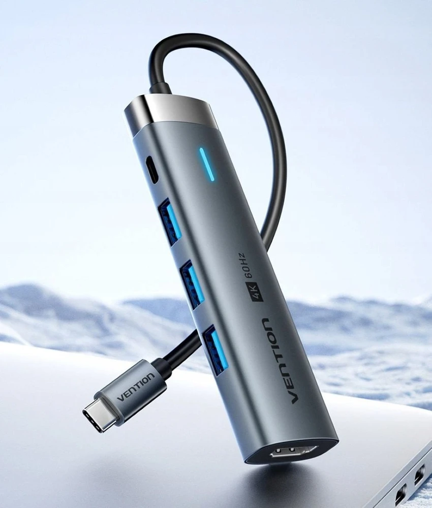 „Vention 5-in-1“ USB-C šakotuvas, 100 W, PD, 5 Gbps, 4K@60 Hz