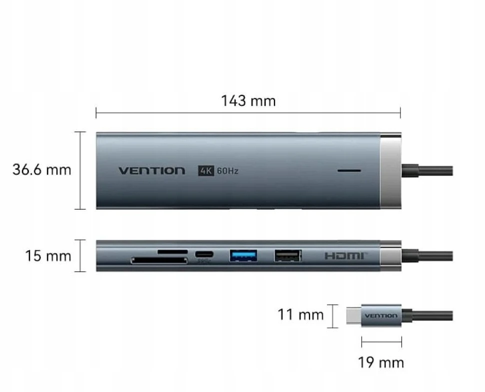 „Vention“ USB-C 8 viename 4K 60Hz 100W prijungimo stotelė