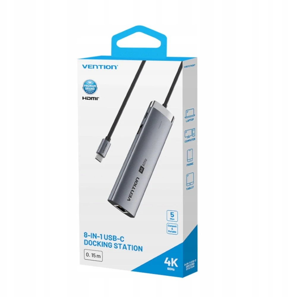 „Vention“ USB-C 8 viename 4K 60Hz 100W prijungimo stotelė