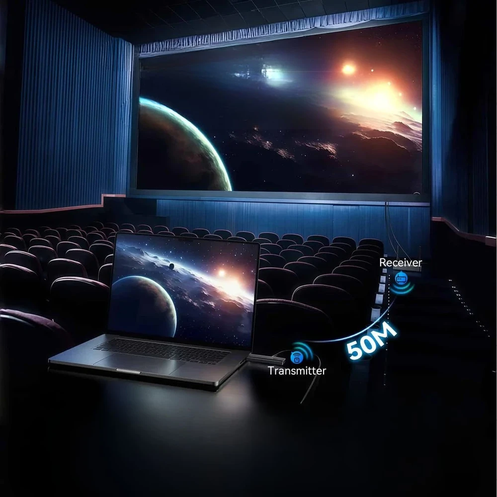AV signalo perdavimo sistema „Vention Wireless Enterprise“ HDMI į HDMI + VGA + 3,5 mm TRS + USB-C siųstuvas ir imtuvas, pilka