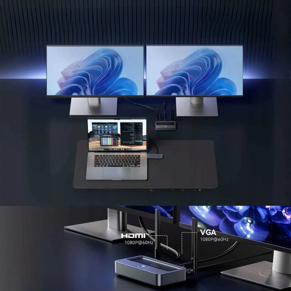 AV signalo perdavimo sistema „Vention Wireless Enterprise“ HDMI į HDMI + VGA + 3,5 mm TRS + USB-C siųstuvas ir imtuvas, pilka