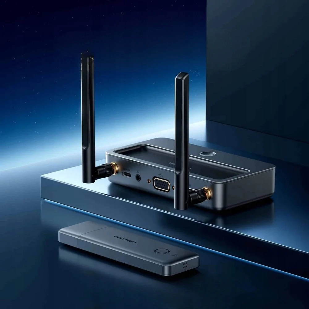 AV signalo perdavimo sistema „Vention Wireless Enterprise“ HDMI į HDMI + VGA + 3,5 mm TRS + USB-C siųstuvas ir imtuvas, pilka