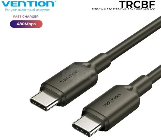 USB-C–USB-C jungtis, 1 m, juodas, TRCBF VENTION