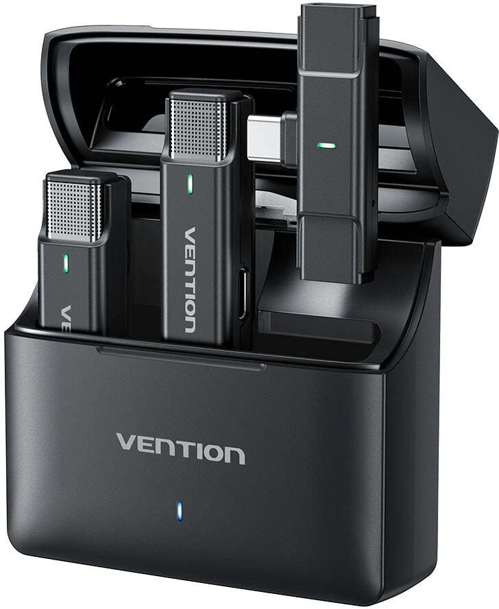 2 Vention USB-C mikrofonų rinkinys + įkrovimo dėklas