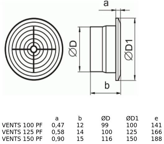Vents Ašinis ventiliatorius Ø 125 230V 16W 185m3/h 35dB apvalus lubinis (125PF)