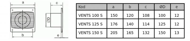 Vents Orlaidės Ašinis ventiliatorius fi 100 230V 5.6W 78m3/h 26dB tylus rutulinių guolių laiko jungiklis (100SILENTA-STL)