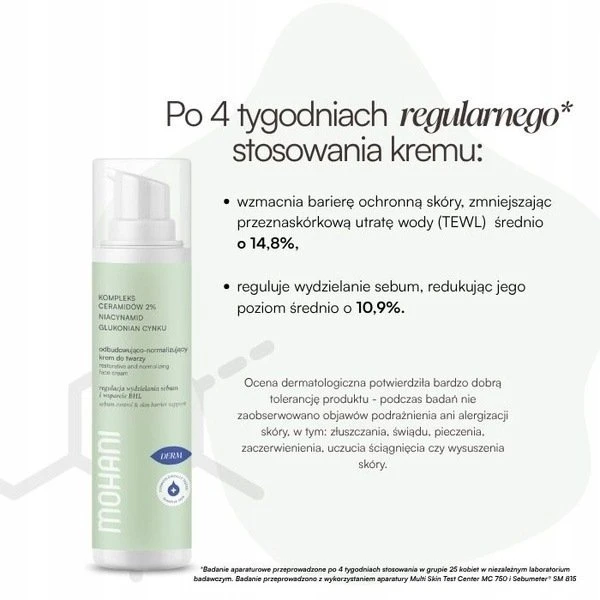 Veoli Botanica „Mohani Derm“ regeneruojantis ir normalizuojantis veido kremas su keramidų kompleksu, 2 % niacinamido ir cinko gliukonatu, 50 ml