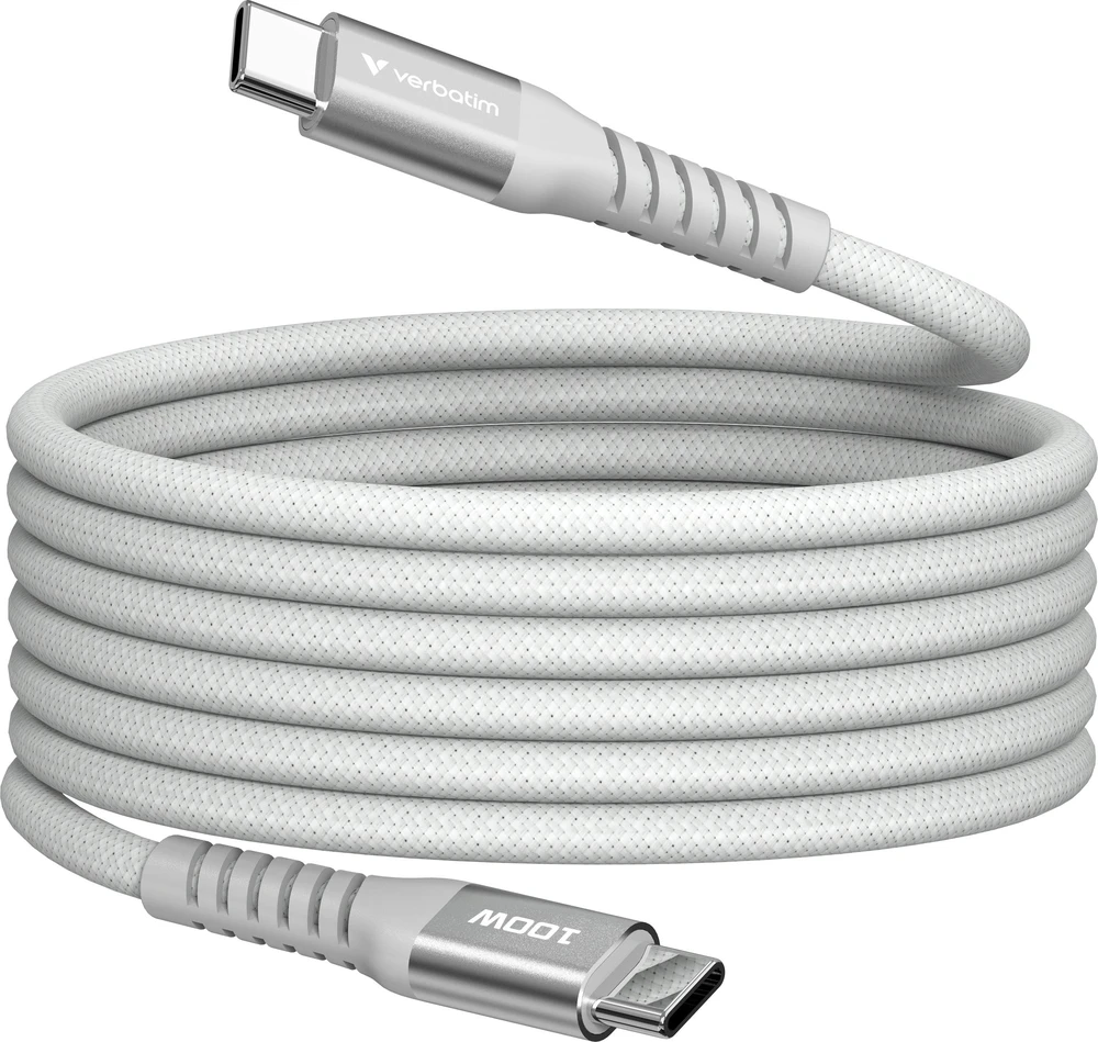 „Verbatim“ magnetinis sinchronizavimo ir įkrovimo laidas USB-C į USB-C, 100 W, 120 cm, pilkas