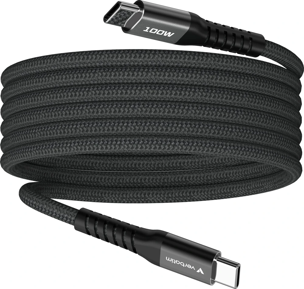 „Verbatim“ magnetinis sinchronizavimo ir įkrovimo laidas USB-C į USB-C, 100 W, 120 cm, Juodas