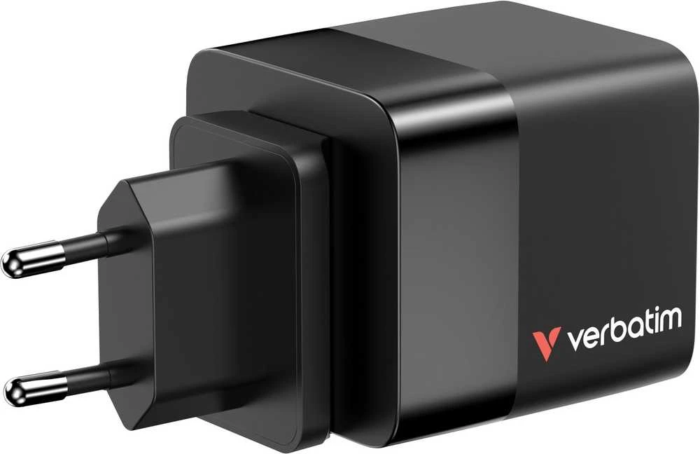 Verbatim GaN sieninis įkroviklis, 65 W, 2 prievadai, USB-C laidas, sulankstomas JAV kištukas su ES / JK adapteriais