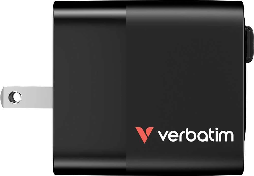 Verbatim GaN sieninis įkroviklis, 65 W, 2 prievadai, USB-C laidas, sulankstomas JAV kištukas su ES / JK adapteriais