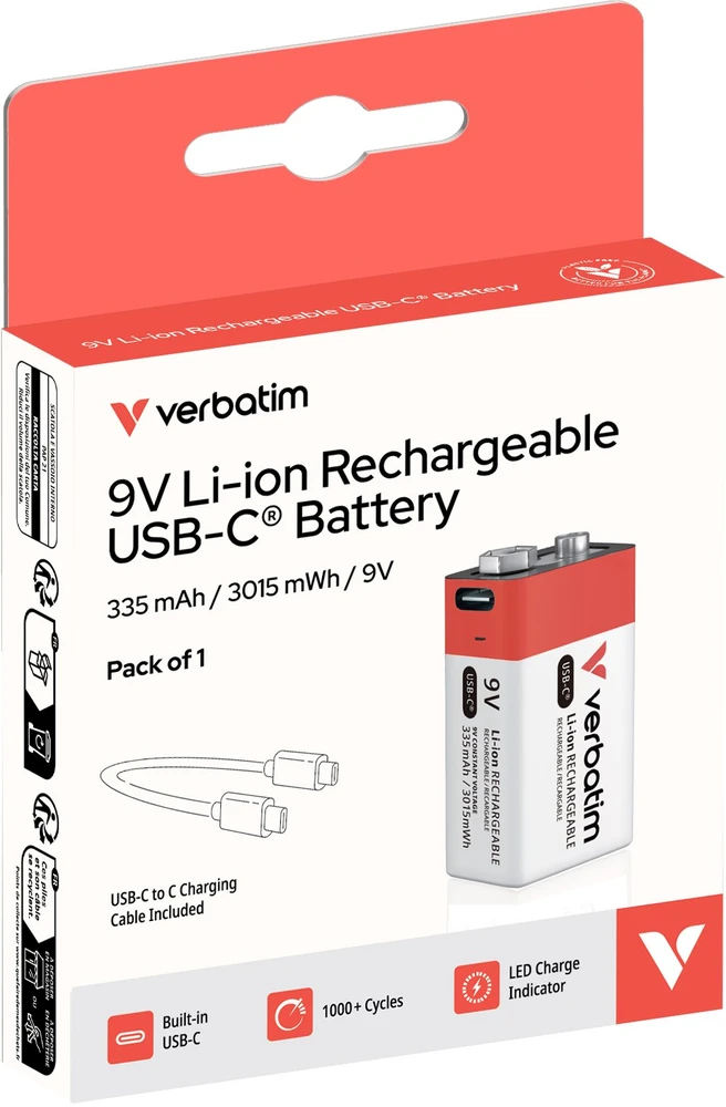 Įkraunama baterija 9V USB-C Verbatim 1 vnt. 30251
