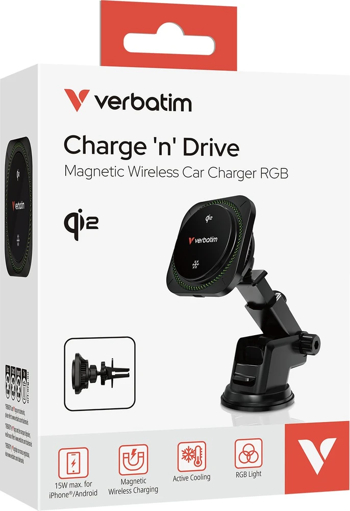 Verbatim Verbatim - uchwyt do telefonu automobiliui, su �adowark� indukcyjn�, technologi Qi, juoda