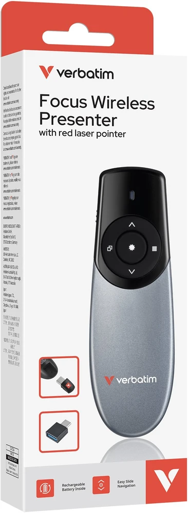 Verbatim Bevielis prezentatorius Focus, 2.4Ghz, pilkai juodas