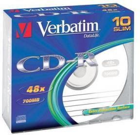 VERBATIM CD-R 80 min. / 700 MB 48x 10 pakuočių plonas dėklas DataLife, papildomas apsauginis paviršius