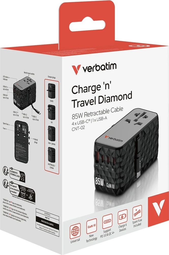 Verbatim CNT-02 Universalus Juoda AC Spartusis įkrovimas Vidaus