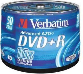 VERBATIM 50x DVD+R AZO 4,7GB 16x Spindle matinis sidabrinis paviršius