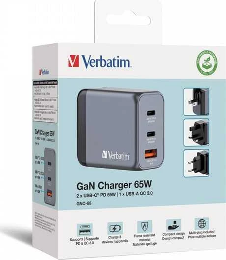 Verbatim GNC-65 GAN CHARGER 3 PORT 65W/U