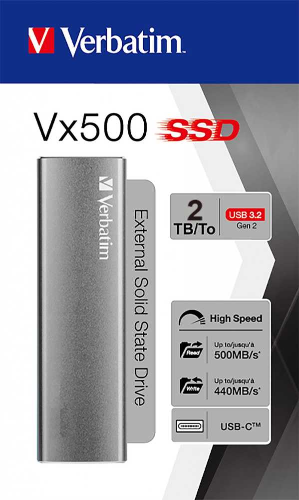 Verbatim Išorinis kietasis diskas SSD Vx500 2TB Sidabrinis