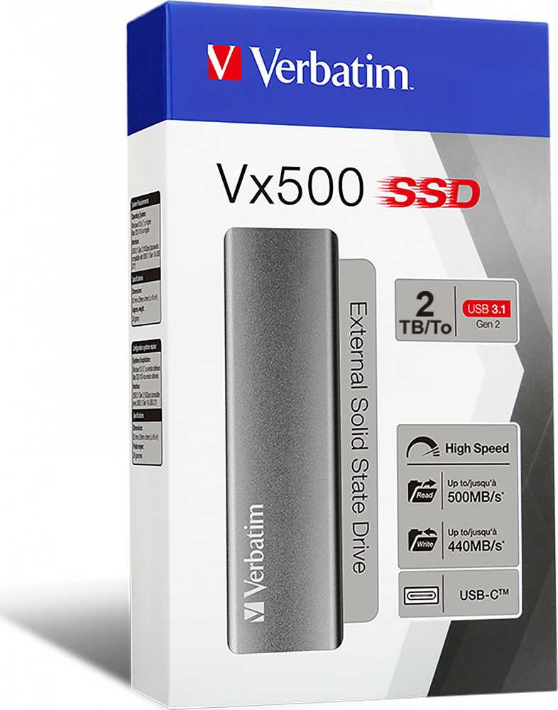 Verbatim Išorinis kietasis diskas SSD Vx500 2TB Sidabrinis