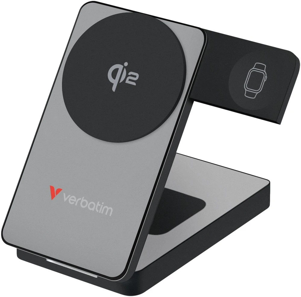 „Verbatim Charge ‘n’ Go Qi2 3-in-1“ magnetinė belaidė išorinė baterija, 10000 mAh, USB-C, Pilkas