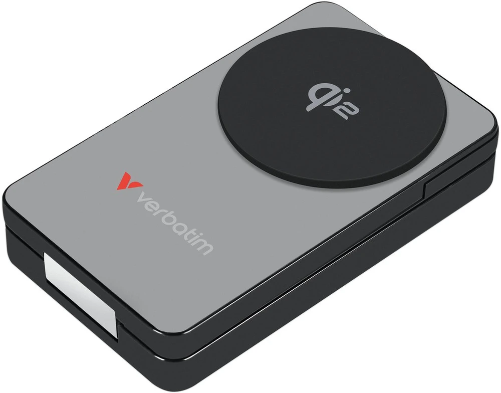 „Verbatim Charge ‘n’ Go Qi2 3-in-1“ magnetinė belaidė išorinė baterija, 10000 mAh, USB-C, Pilkas