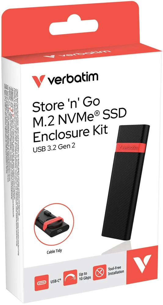 Verbatim M.2 NVMe USB 3.2 Gen 2 SSD korpusas su USB A/USB C kabeliu, juodas 32261