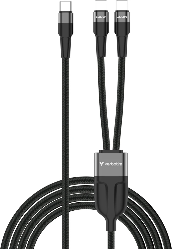 Verbatim kabelis USB-C į dvigubą USB-C - 100W, 1,5 m, juodas, dėžutė, 30279