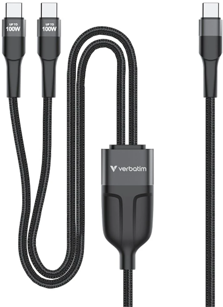 Verbatim kabelis USB-C į dvigubą USB-C - 100W, 1,5 m, juodas, dėžutė, 30279
